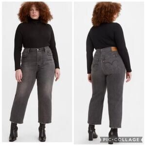 Levi’s Ribcage Straight Ankle Size 22W Charcoal Wash Button Fly High Rise Denim